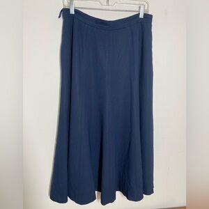 Vintage Liz Claiborne Size 12/ 14 Navy Blue  Midi A-Line Skirt Pockets Modest